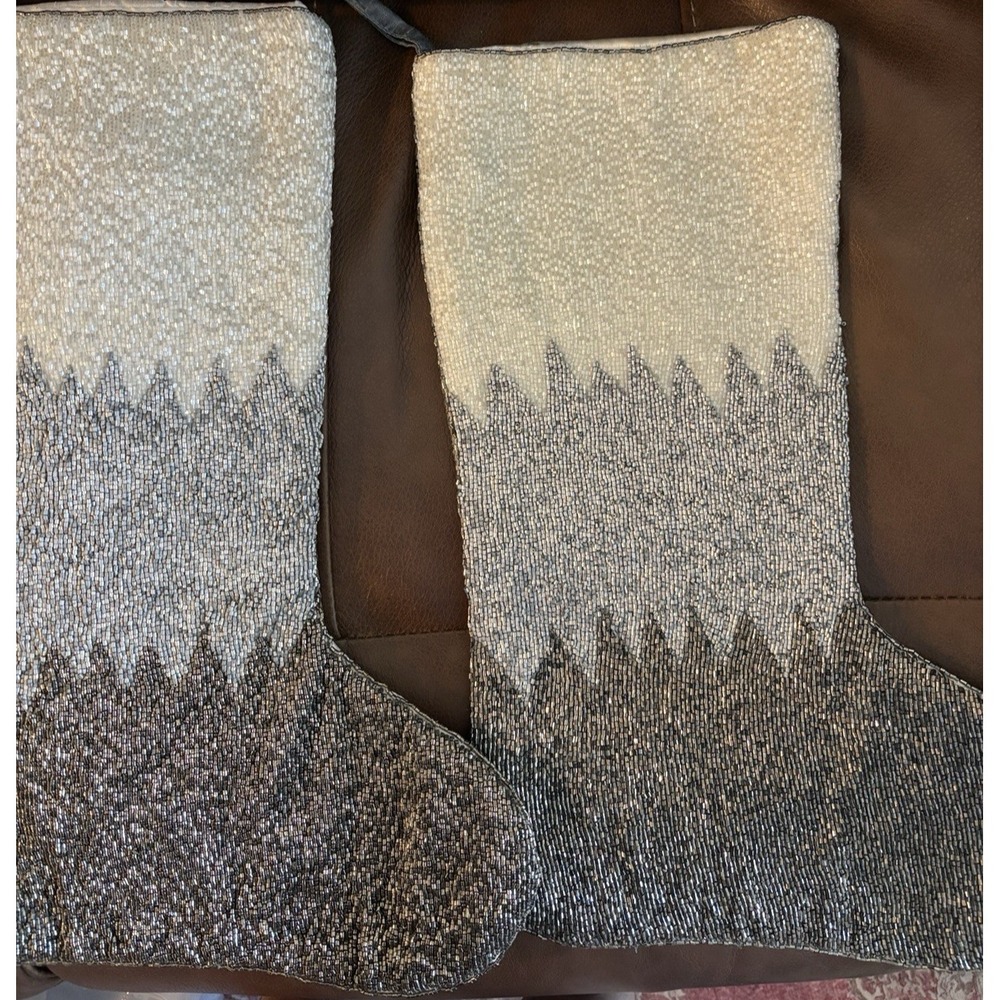 NEW Tahari  Christmas Stockings Silver‎ Sequins  19" Set of 2 stunning!!Rare HTF